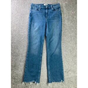 PAIGE Cindy Jeans Women's 30 Roxanne Blue Straight High Rise Raw Grand Hem